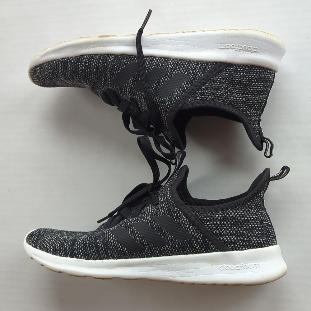 Adidas Cloud Foam Memory Footbed Lightweight Athletic Sneakers 7 Black White - Picture 10 of 14